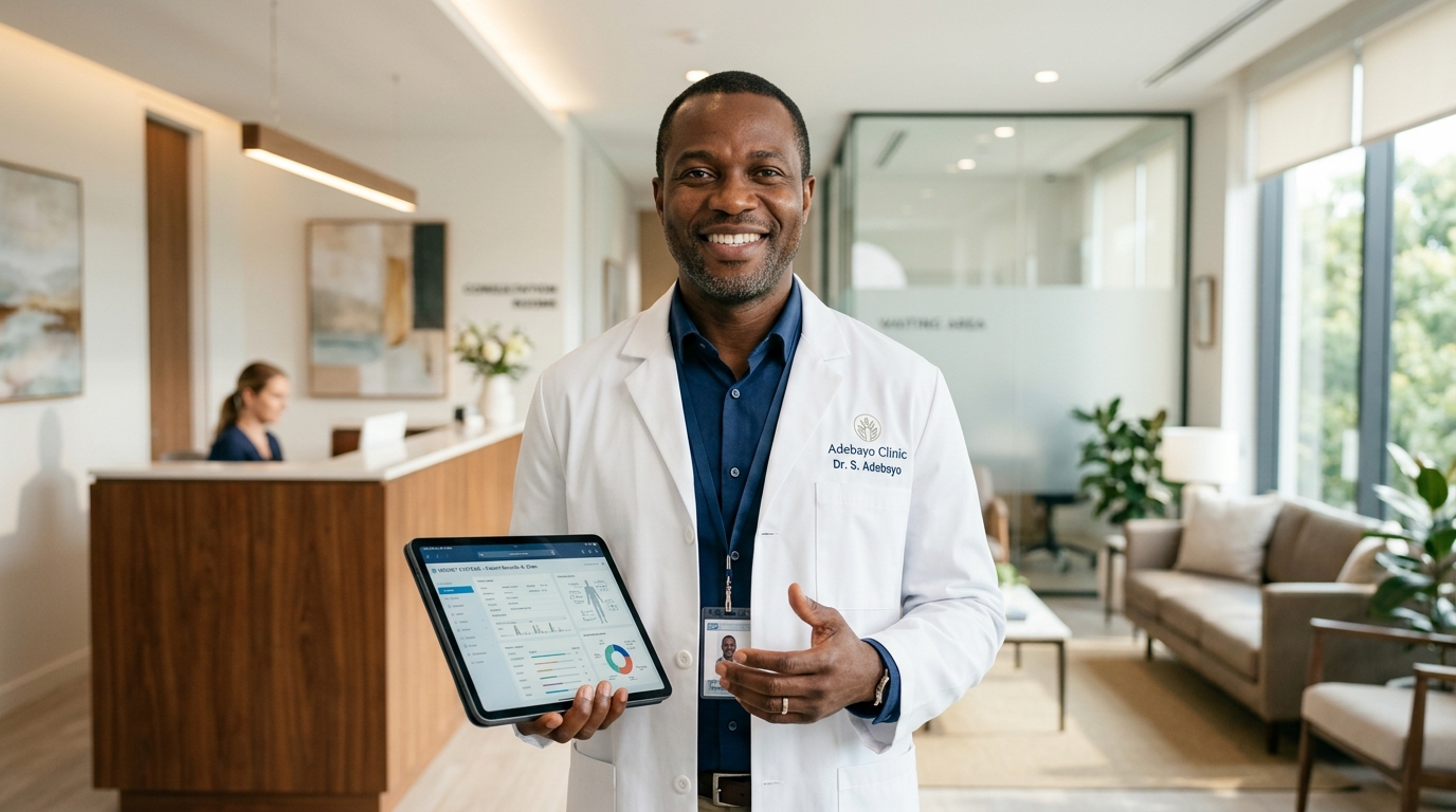 Doctor reviewing dashboard on tablet
